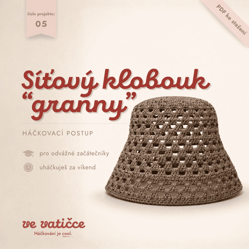 Obálka háčkovacího postupu Síťový klobouk "granny"